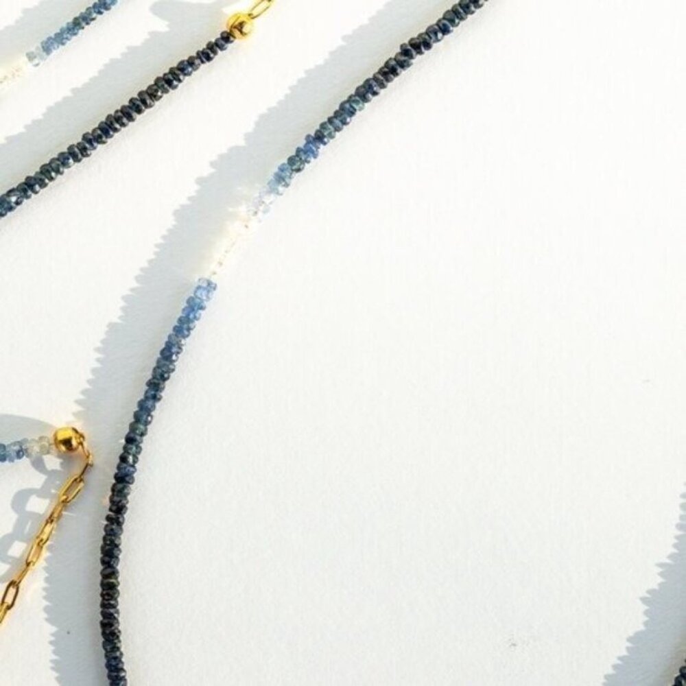 GORGEOUS Ombre Sapphire Necklace + Bracelet Set Waterproof Gold Genuine Gemstone - Picture 8 of 12
